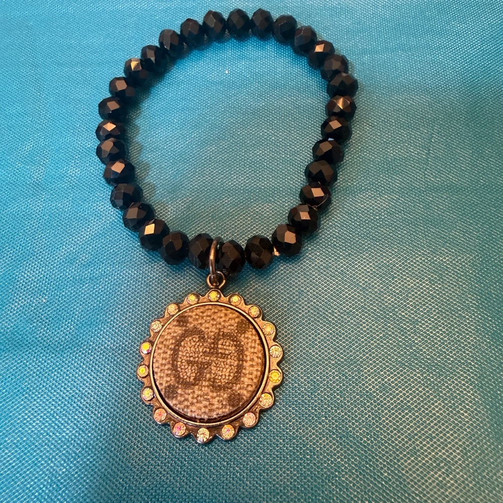 GG Black Faceted Bead Bracelet with GG Pendant